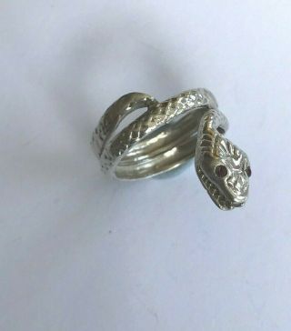 vintage sterling silver ring coiled SNAKE with red eyes 3