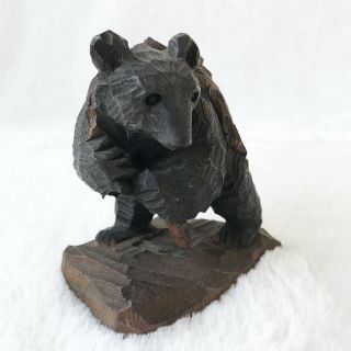 Vintage Hand Carved Wood Black Bear with Salmon in Mouth Ainu Hokkaido Japanese 3