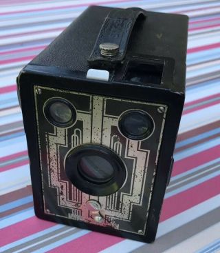 Vtg Kodak Brownie Junior Six - 20 Jr 6 - 20 Film Camera Art Deco Box Antique 062