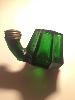 Rare Antique Green Ink Bottle Well Unique Tea Kettle Style 19th Century 1800s