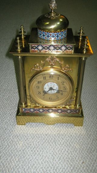 Antique French Brass And Cloisonne Mantle Clock - S.  Marti