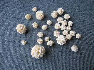 Vintage Carved Bovine Bone Flower Graduated Beads Crafts Jewelry Making Repurpos