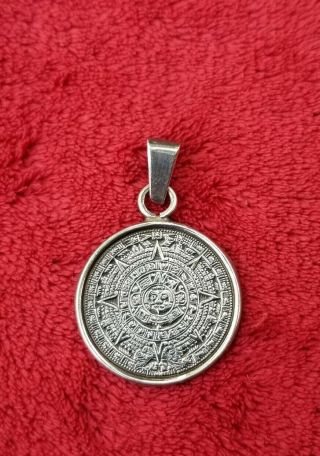 Vintage Early Sterling Silver 925 Aztec Calendar Pendant