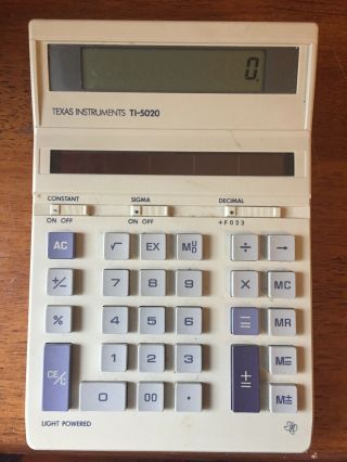 Texas Instruments Ti - 5020 Light Powered Calculator Solar - Vintage -