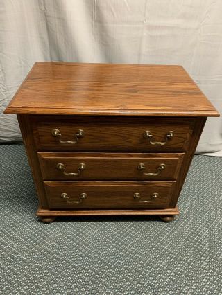 Vintage Ethan Allen Distressed Solid Oak Three Drawer End Side Table Night Stand