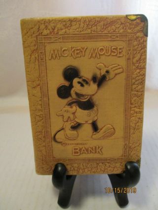 Vintage Mickey Mouse Bank By Zell Prod.  Co Metal Book Shaped Coin & Bill Bank