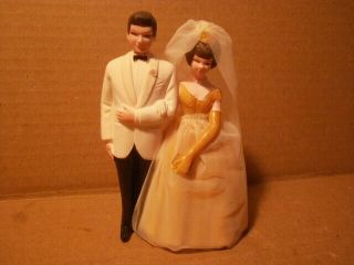 Vintage - Bride And Groom Wedding Cake Topper - Pink Gown / White Coat 4 1/2 " Tal