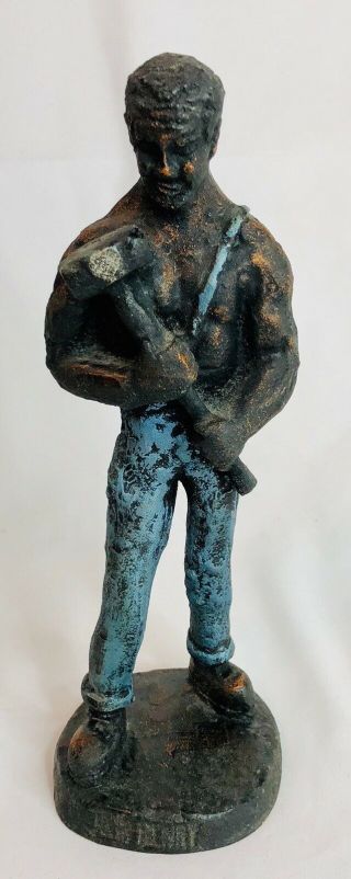 Vintage Handcrafted Coal Miner Figurine Statue John Henry 9”