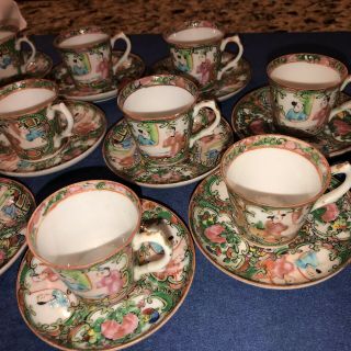 11 Antique 19th Century Chinese Rose Medallion Porcelain Demitasse Cup/saucers