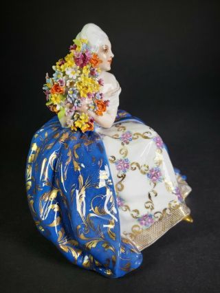 Luigi Fabris figurine Seated Lady Holding Flowers Porcelain Pottery Italian 2