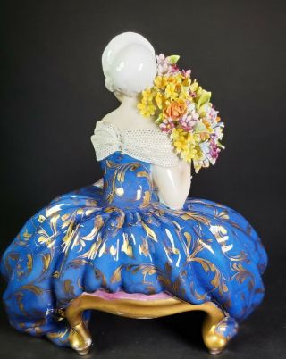 Luigi Fabris figurine Seated Lady Holding Flowers Porcelain Pottery Italian 3