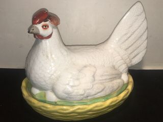 Antique C1850 James Dudson Staffordshire Hen Chicken On A Nest,  19thc English
