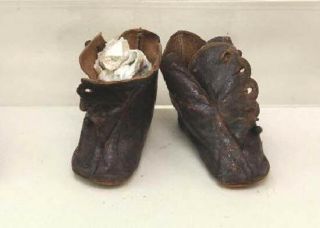 Antique Doll Black Leather Boots Shoes