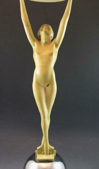 Frankart Nude Lady Art Deco Spelter & Chrome Card Stand Lady Bowl Bronze Base 2