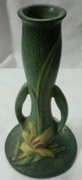 Vintage Roseville Pottery Zephyr Lily 7 " Bud Vase In Green 201 - 7