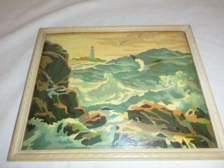 Vtg Paint By Number Pbn Seashore Lighthouse Craft Master 1960 Silent Sentinel