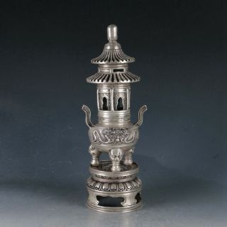 Old Tibetan Silver Copper Pagoda Incense Burner Made During Qianlong Period