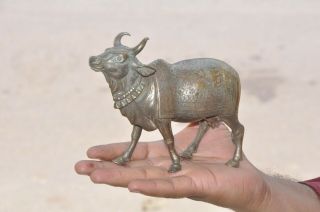 Old Brass Handcrafted Inlay Engraved Solid Fine Quality Cow Figurine