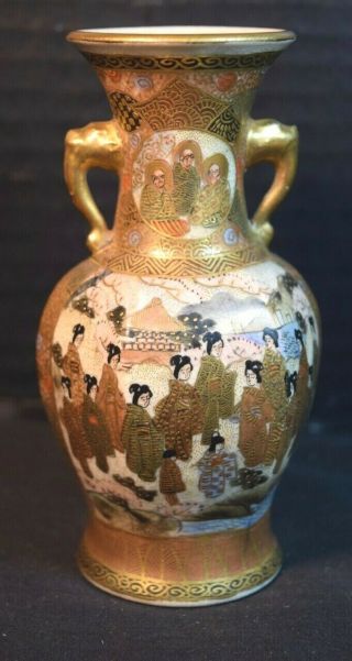 Antique Japanese Satsuma Pottery Double Handled Vase