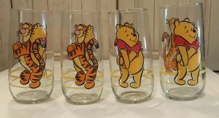 4 Vintage Anchor Hocking Disney Winnie The Pooh/tigger 16oz Drinking Glasses