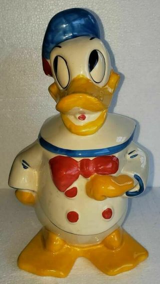 Vintage Disney Ceramic Donald Duck Cookie Jar With Cold Paint Cute Colorful
