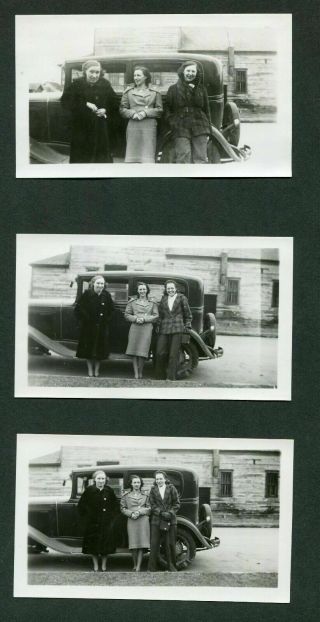 3 Vintage Car Photos 3 Women W/ 1931 Chevrolet Chevy Lady Trio Girls 993109
