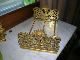 Vtg Ornate Figural Iron Brass Folding Bookshelf 13 " Xc 39.  99