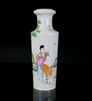 Antique Chinese Famille Rose Porcelain Magu Deity & Deer Vase QIANLONG Republic 2