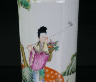 Antique Chinese Famille Rose Porcelain Magu Deity & Deer Vase QIANLONG Republic 3