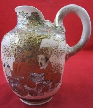 Antique Early 20th Century Satsuma Japanese Pitcher Gold Leaf Porcelain Japan