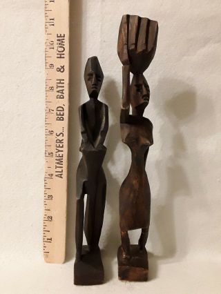 Vintage Hand Carved Wood African Figurines Of A Man & A Woman. 2
