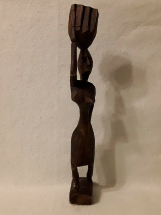 Vintage Hand Carved Wood African Figurines Of A Man & A Woman. 3