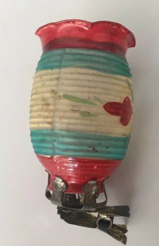 Antique German Glass Clip On Candle Holder Lantern Christmas Ornament.  Htf