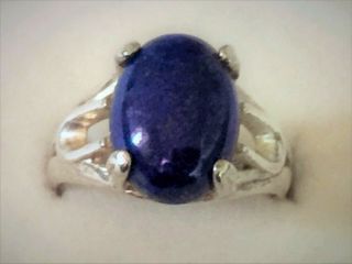 Vintage Sterling Silver Ring with Lapis Lazuli Cabochon,  Size 7.  75 2