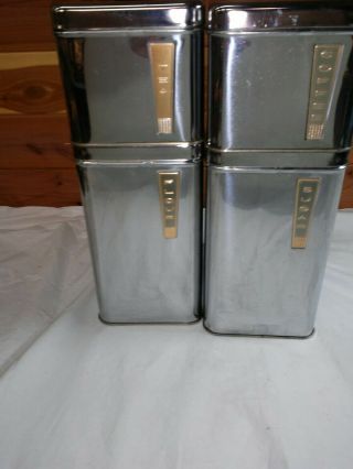 Vtg Stackable Lincoln Beauty Ware Mid Century Modern Chrome Canister Set Of 4