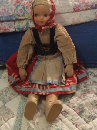 Vintage Cloth Polish Girl Doll,  Jointed & Sawdust Filled