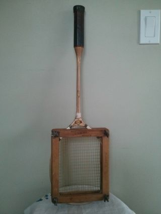 Antique Slazengers Canada Wooden Badminton Racket With Press,  Patented 1927 - 29