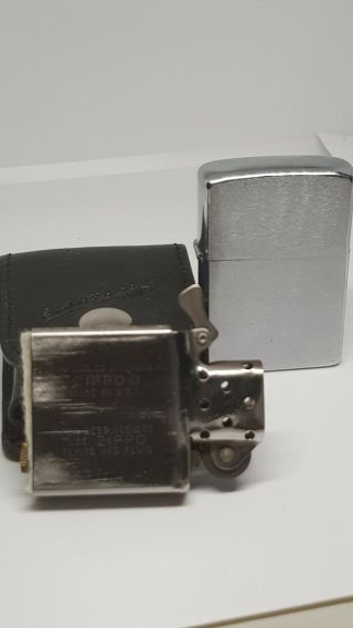 Vintage Silver Zippo Lighter With Black Leather Belt Pouch Graved