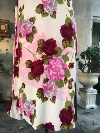 Vintage Late 1930s Jersey Rayon Rose Floral Print Cheongsam Qipao Banner Dress 3