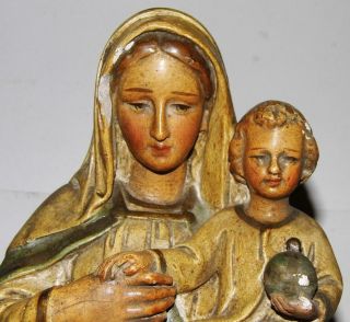 Antique Chalkware Holy Statue Blessed Virgin Mother & Child Irish Catholic - 21 "