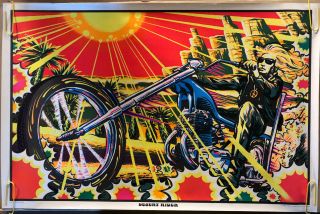 Vintage Blacklight Poster Desert Rider Motorcycle Pin Up Retro 1970’s
