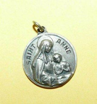 Vintage " Creed " Sterling Silver " Saint Anne " Religious Catholic Medal Signed