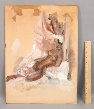 Antique Josephine Baker French Nude Woman Black Entertainer Watercolor Painting