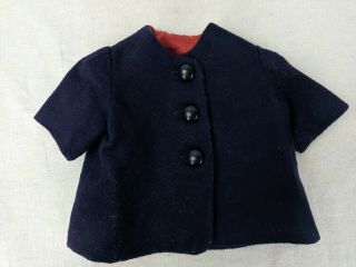 Vtg Handmade Wool 3 Button Navy Blue Doll Coat
