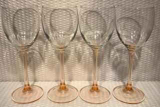 Set Of 4 Vintage Luminarc France Pink Peach Stem Wine Glasses Goblets 7 - 3/4 "