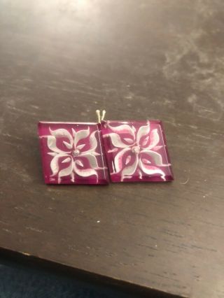 2 Vintage Flower Plastic Sewing Buttons Metal Hooks