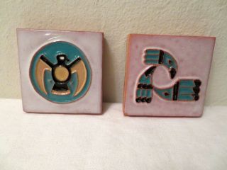 Vtg Native American Hopi Decorated Glazed Clay Tiles Thunderbird Eagles?