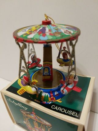 Vintage Schylling Tin Toy Christmas Ornament Spinning Carousel Airplanes 1995