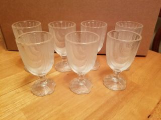 Vintage Anchor Hocking Clear Textured Glass Clam Shell Juice Wine Glasses Set 7