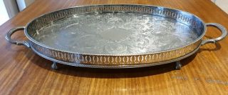 Large Vintage Galleried Chased Silver Plate On Copper Tray With Handles 59cms